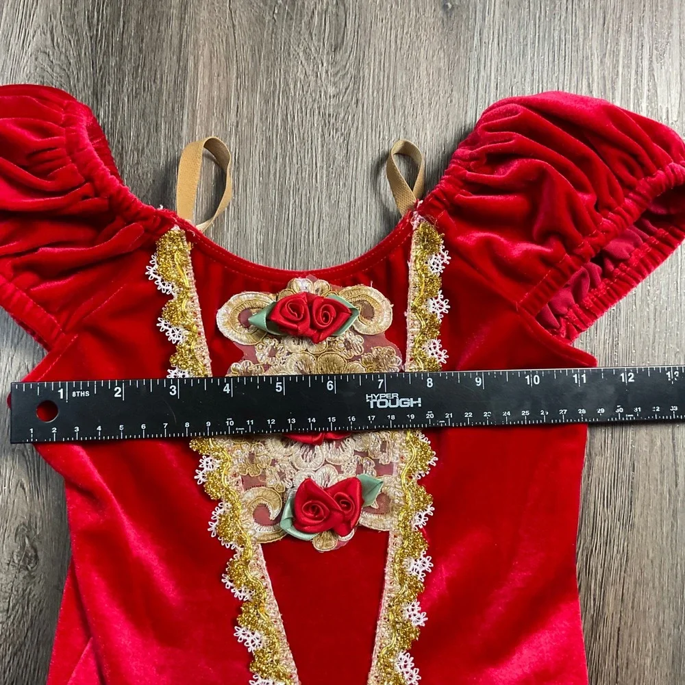 Victoria Dancewear Velvet Rosette Ballet Tutu Dance‎ Costume Girls LC Red Gold